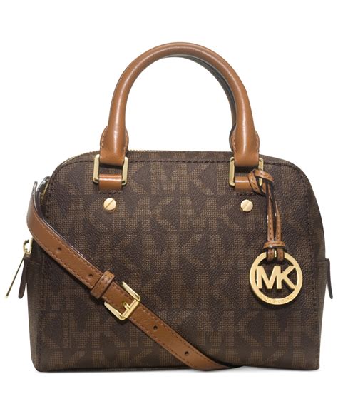 michael kors brown mk print bag|brown suede Michael Kors handbags.